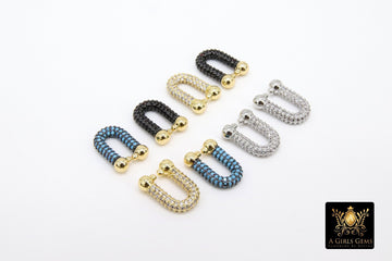 Gold Horseshoe Link Clip, CZ Pave Beaded End Clasp for Chain Links #282, U Shape Shackle Horseshoe Connectors